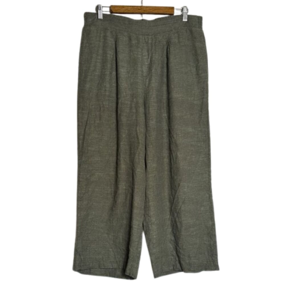 Ella Moss Wide Leg Linen Pants Womens Large Boho Lagenlook Beachy Cottage Green
